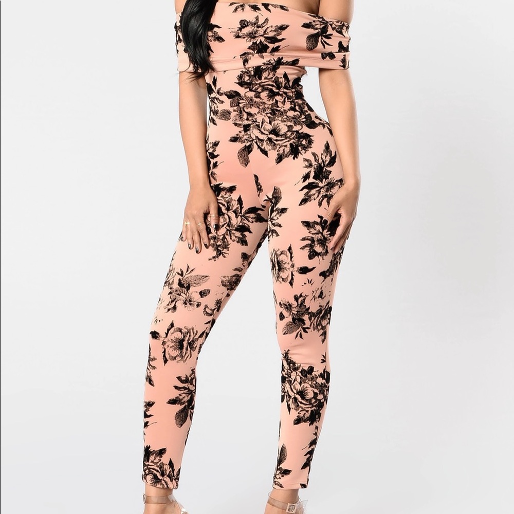 Floral Print Off-the-Shoulder Suede Jumpsuit